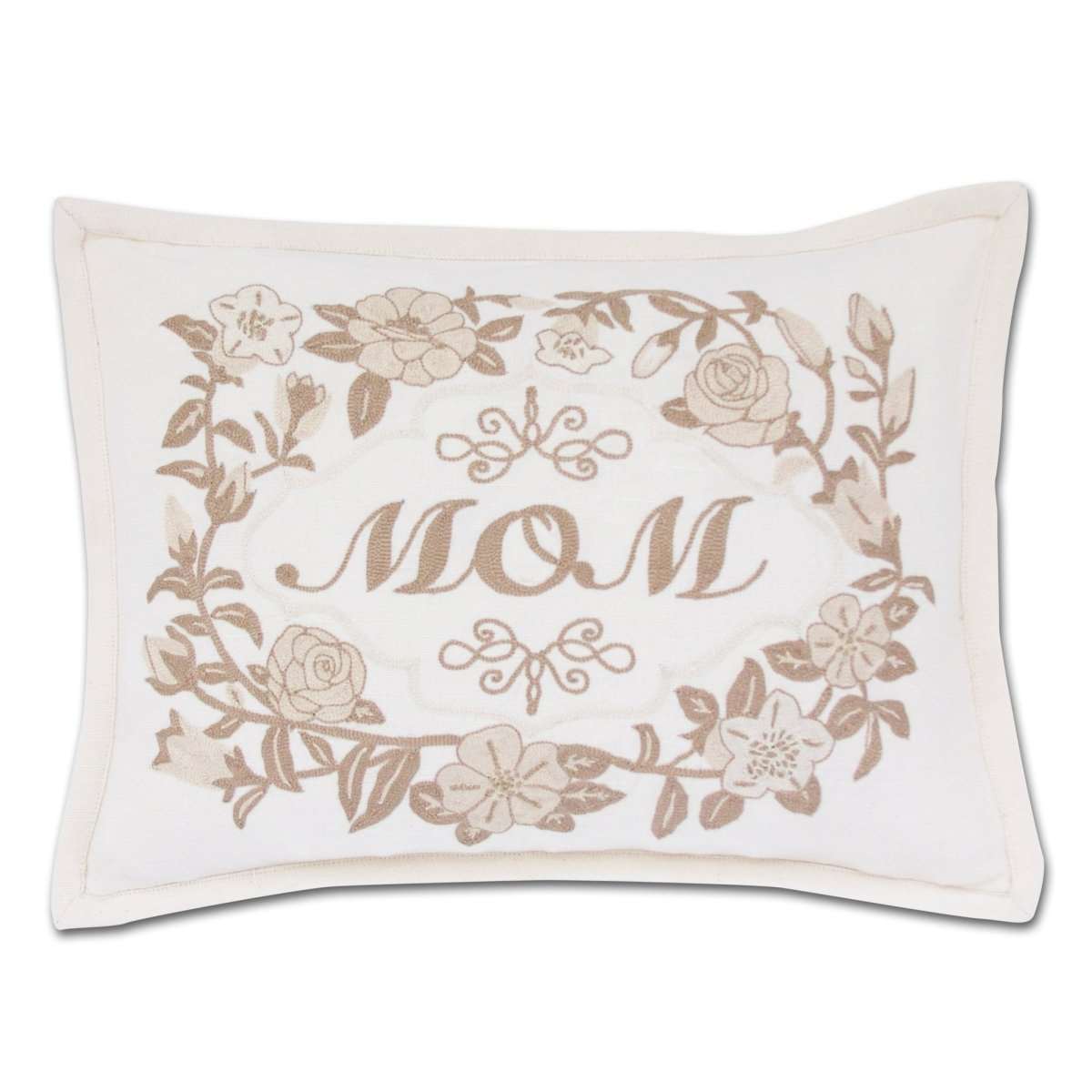 Mom Love Letters Hand-Embroidered Pillow - Available in Rose and Natural - Eclectic Treasures