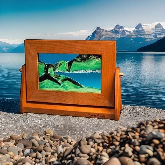Sand Art Picture in Cherry Wood Frame Turquoise Sm - art in motion. - Eclectic Treasures