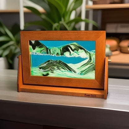 Falling Sand Art Pictures Turquoise Cherry Wood Frame Lg.
