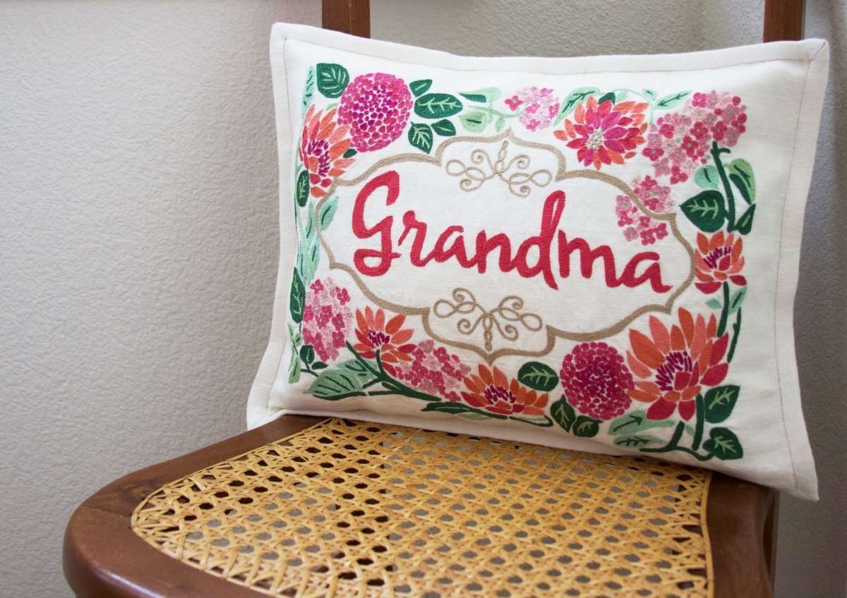 Grandma Love Letters Hand-Embroidered Pillow - Eclectic Treasures
