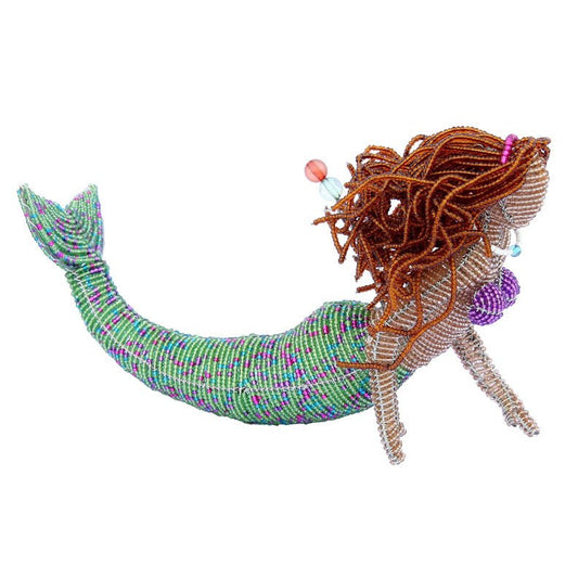 Hand Beaded Mermaid, with Brunette Hair - Eclectic Treasures