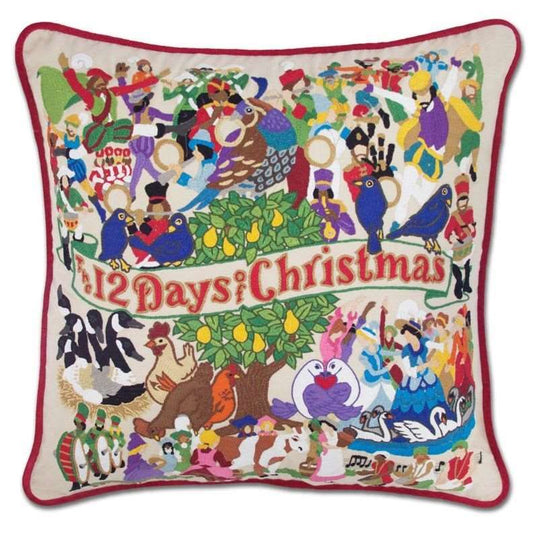 Hand-Embroidered 12 Days of Christmas Pillow by Catstudio - Eclectic Treasures