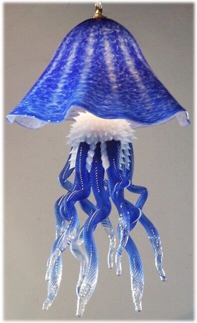 Blue Jellyfish Chandelier  USA Blown Glass - Eclectic Treasures