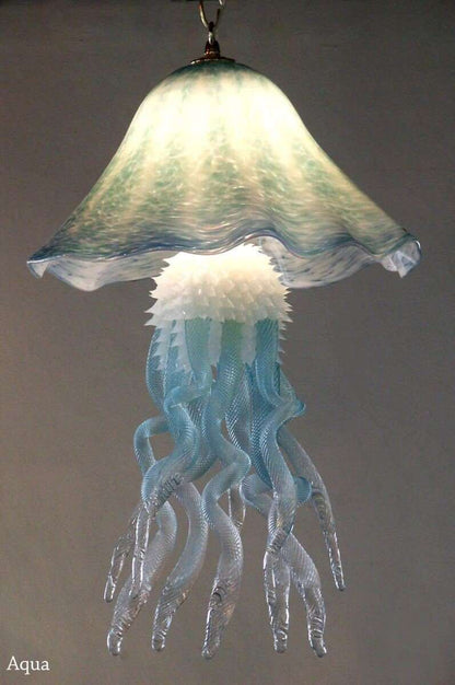 Jellyfish Chandelier in 12 Teal USA Blown Glass - Eclectic Treasures
