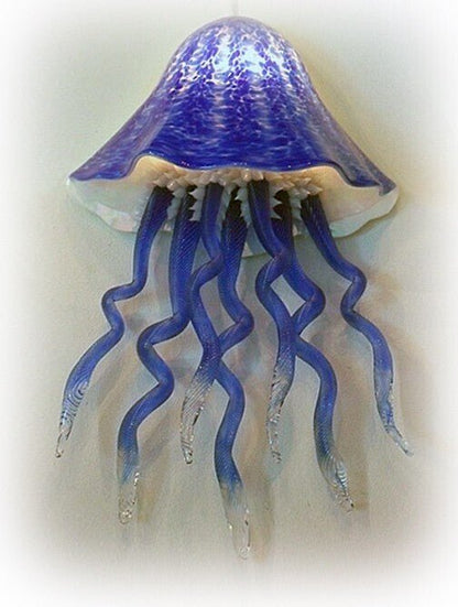 Jellyfish Wall Sconce Blown Art Glass‎ in Cobalt Blue - Eclectic Treasures