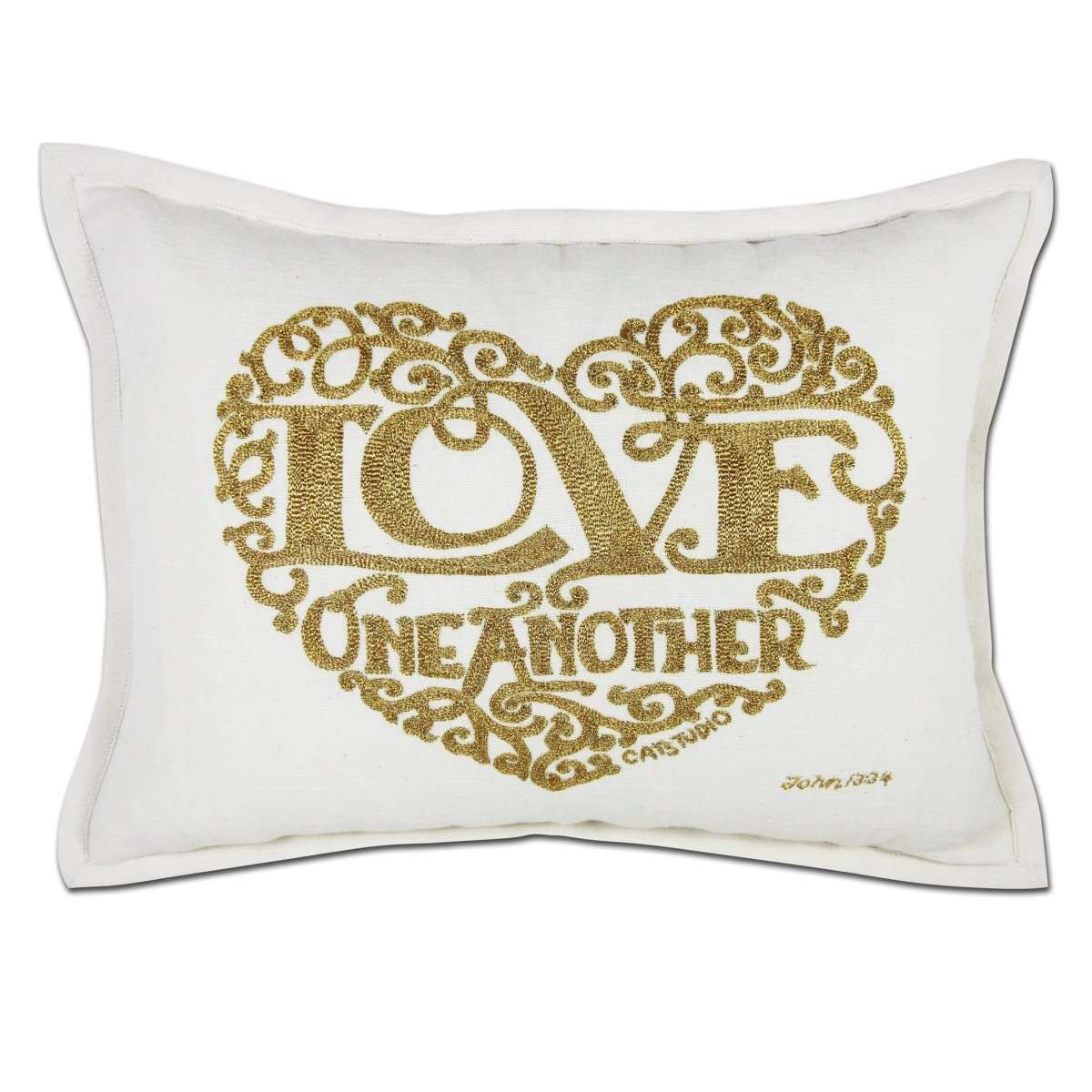 Love Heart Love Letters Hand-Embroidered Pillow - Available in Gold or Silver