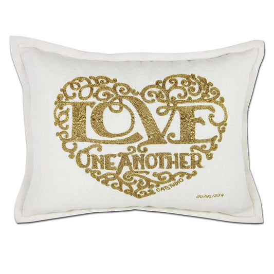 Love Heart Love Letters Hand-Embroidered Pillow - Available in Gold or Silver