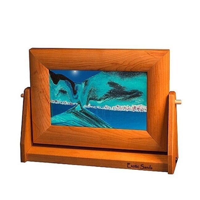 Moving Sand Art Cherry Wood Ocean Blue Sm. - Eclectic Treasures