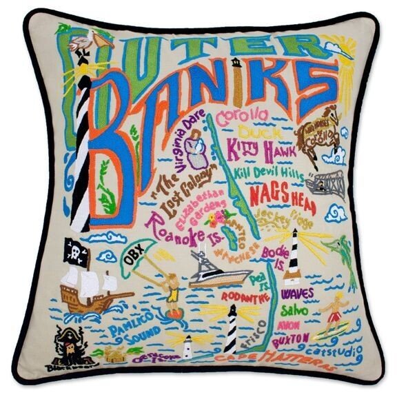 Outer Banks Hand-Embroidered Pillow by Catstudio - Eclectic Treasures