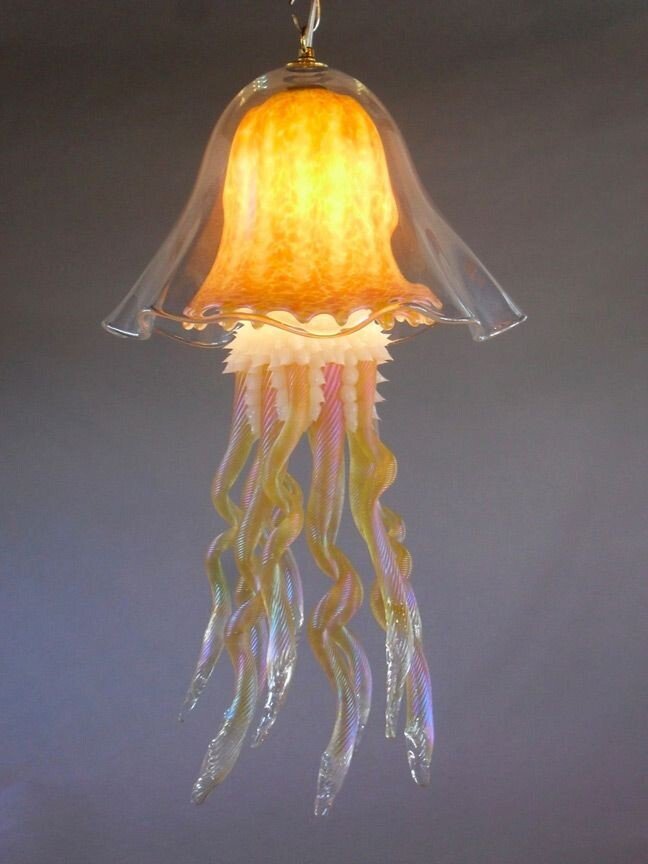Realistic Jellyfish Double Dome Chandelier in Yellow  USA Blown Glass - Eclectic Treasures