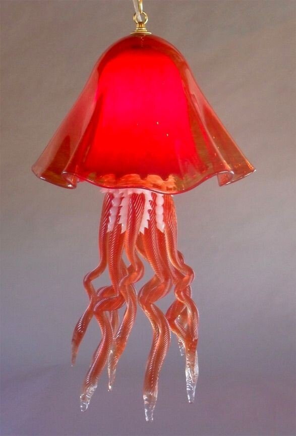 Realistic Jellyfish Double Dome Chandelier in Red USA Blown Glass - Eclectic Treasures