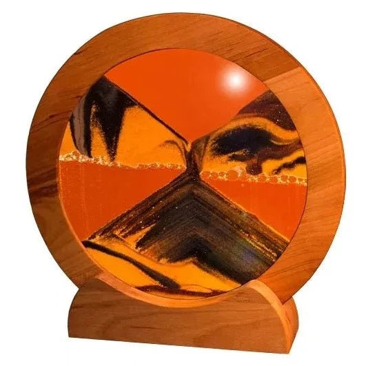 Round Sand Pictures Lg. Cherry Wood Orange Sunset - Eclectic Treasures
