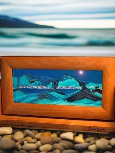 Sandscape 3d Moving Sand Art Decor - Blue Med Cherry Wood Frame -Art in Motion- Eclectic Treasures