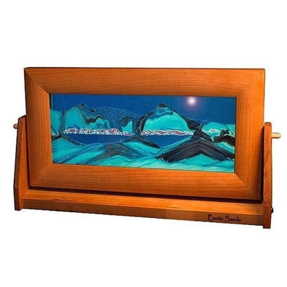 Sand Picture Moving Art Ocean Blue Med Cherry Wood Frame - Eclectic Treasures