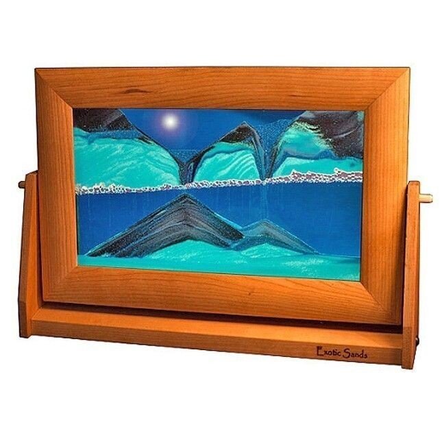 Sand Picture Ocean Blue Cherry Wood Frame Lg. - Eclectic Treasures