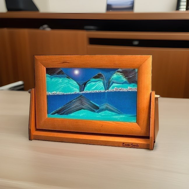 Sand Picture Ocean Blue Cherry Wood Frame Lg.
