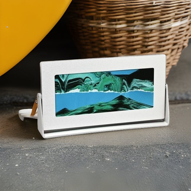 Silver Metal Rectangle Frame Moving Sand Pictures Summer Turquoise