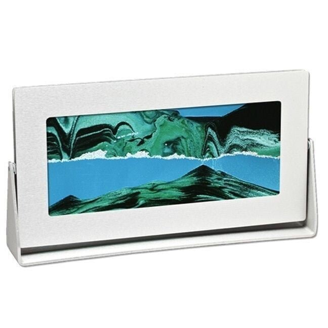 Silver Metal Rectangle Frame Moving Sand Pictures Summer Turquoise - Eclectic Treasures