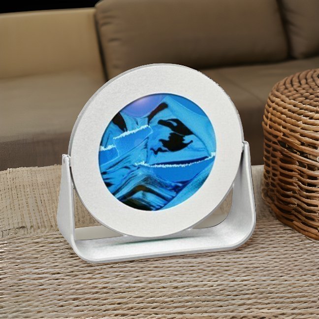 Silver Metal Round Ocean Blue Sand Pictures