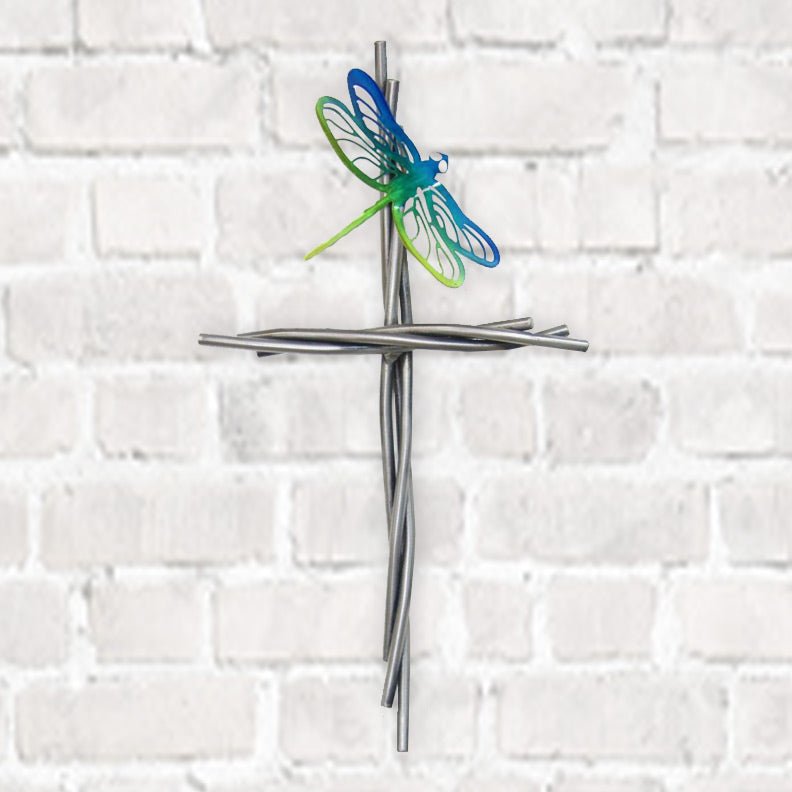 Dragonfly and vine cross - 4 Unique Designs - Iron Chinchilla Patrick Neuwirth Wall Cross - Eclectic Treasures