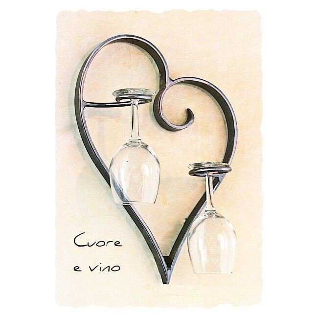 Wall Mounted Wine or Champagne Glass Rack Cuore e Vino 6 finishes - Eclectic Treasures
